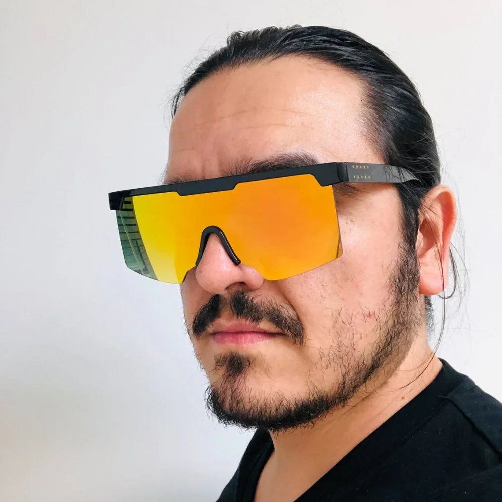 Sports Men‎ Sunglasses Yellow Flat Mirror Lens Wrap Around Shield Lentes Gafas